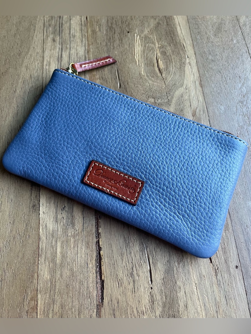 Dooney & Bourke Leather ID Zip Pouch Light Blue